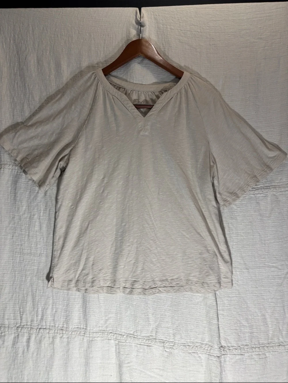 Light Beige V-Neck Casual Women's Tunic Linen Cotton Blend